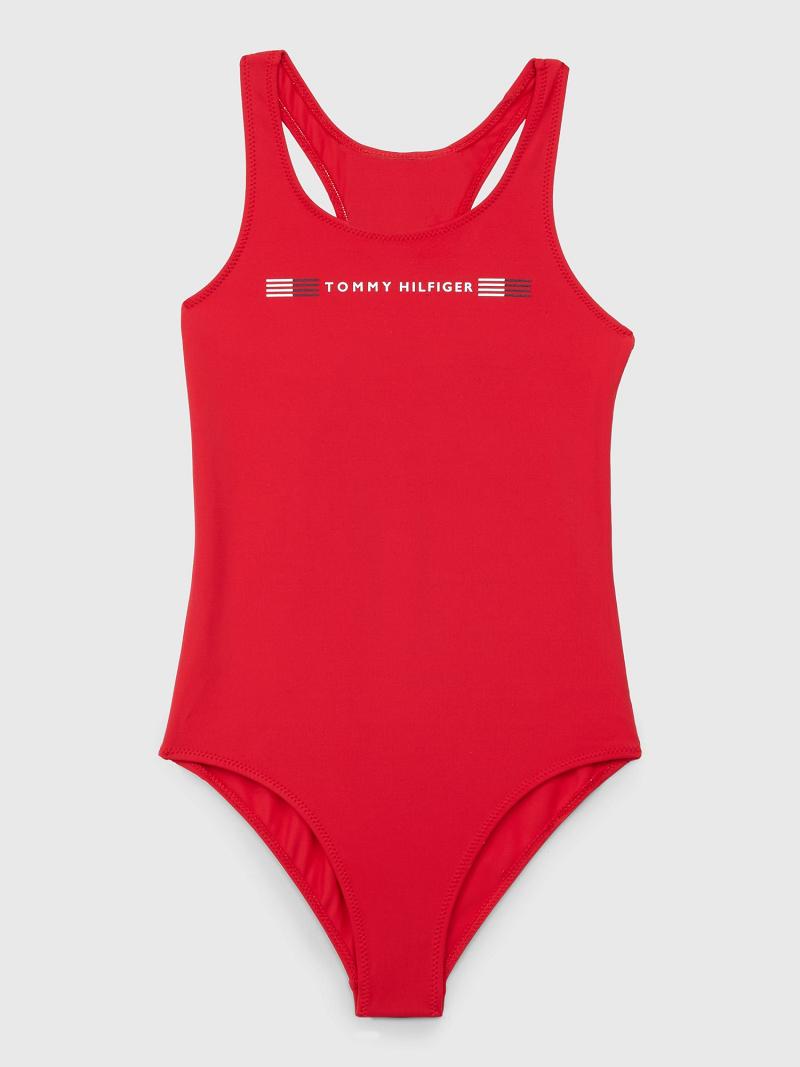 Lány Tommy Hilfiger Logo Swimsuit Úszóruhák Piros | HU 1907AHK